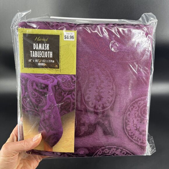 Harvest Paisley Damask Tablecloth 60 x 102" Oblong Vintage Wal-mart Plum Purple - Picture 8 of 10